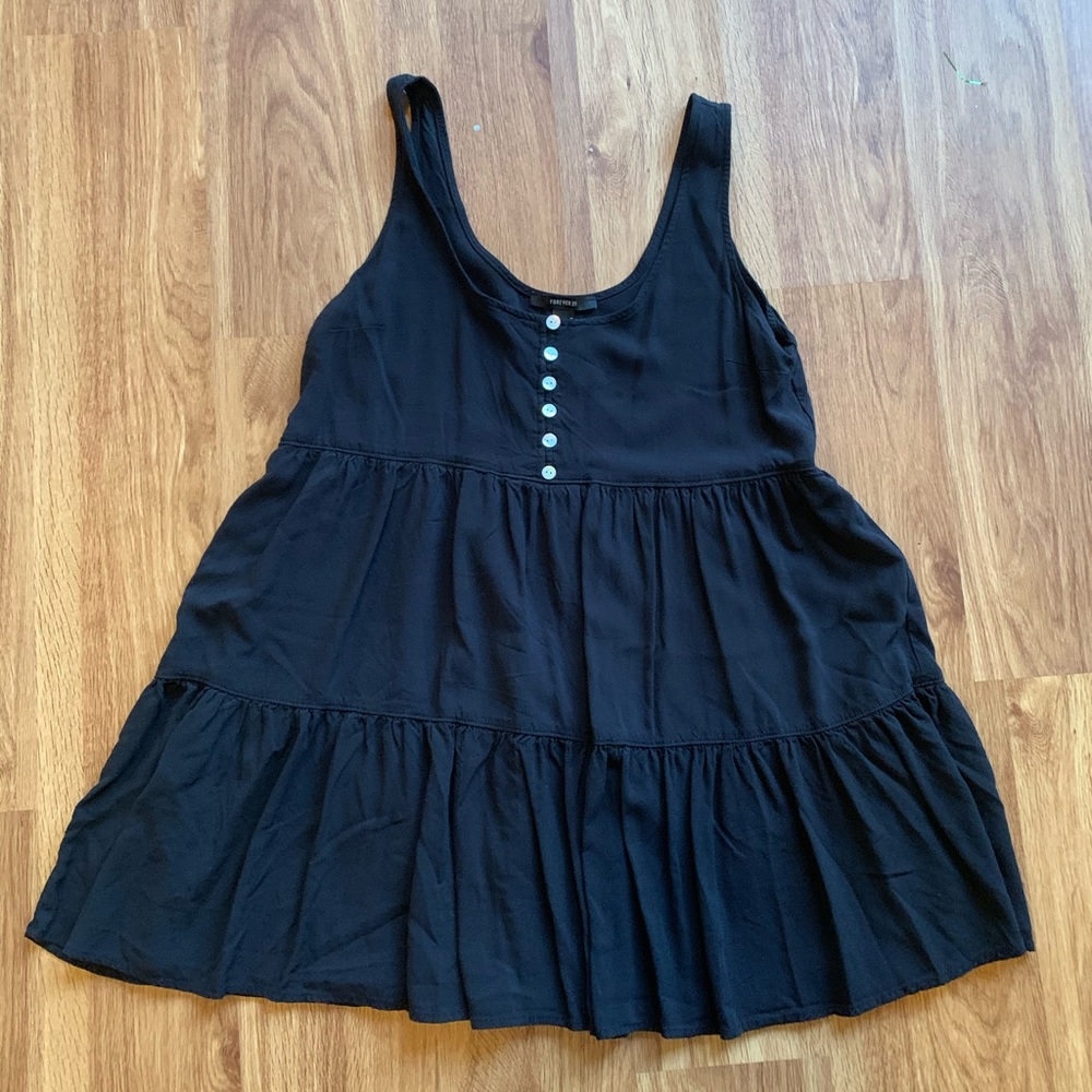Black Mini Button Dress